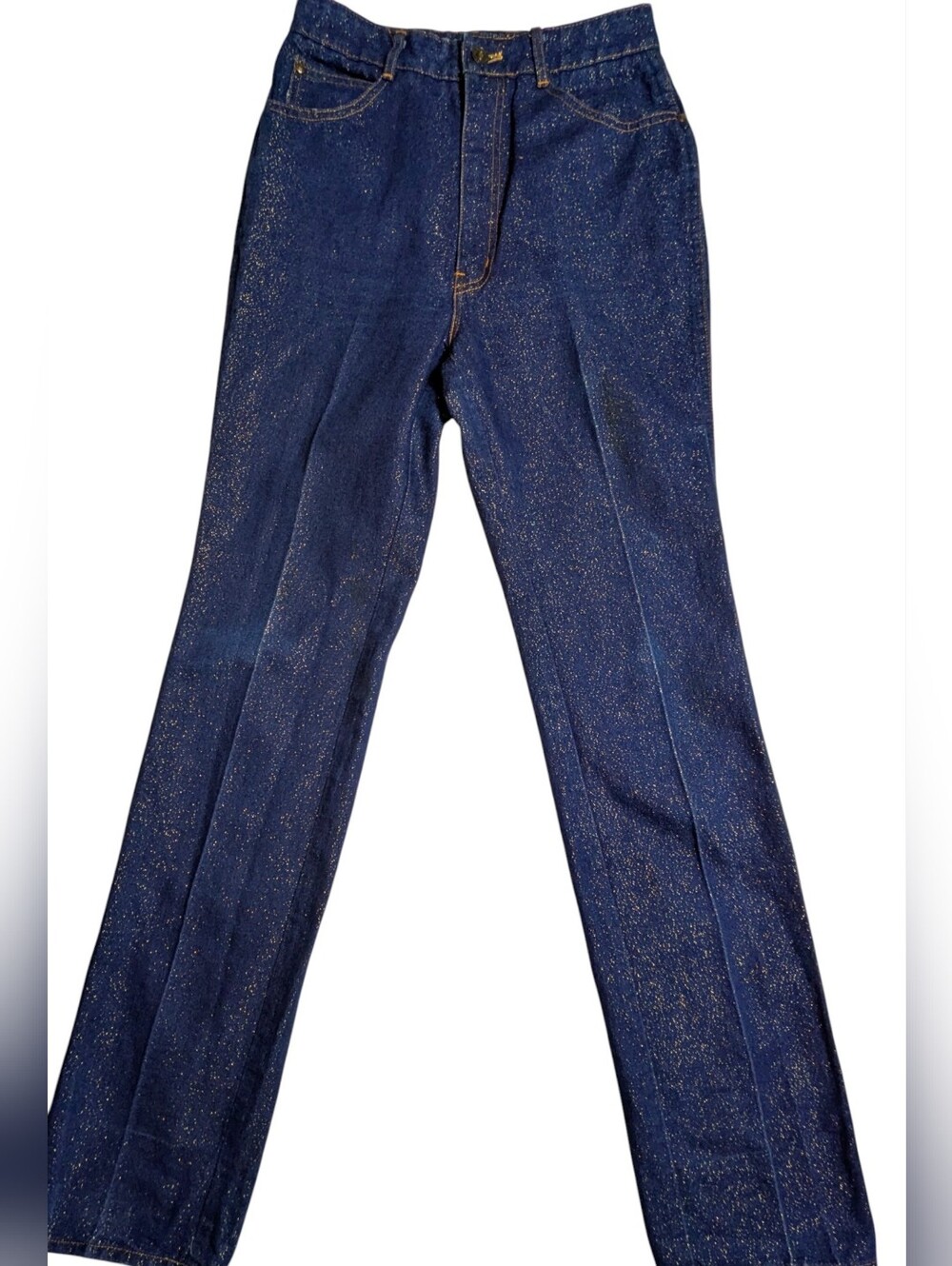 Butter Women's Navy Jeans with Gold Glitter Straight Leg